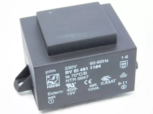 Trasformatore resinato 220/15V 10VA 0,63A 50/60Hz da circuito stampato