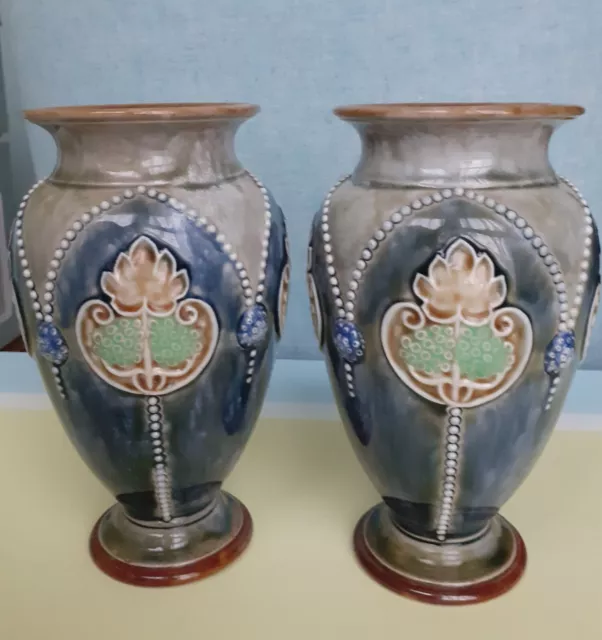 Antique Pair of Doulton Lambeth Vases