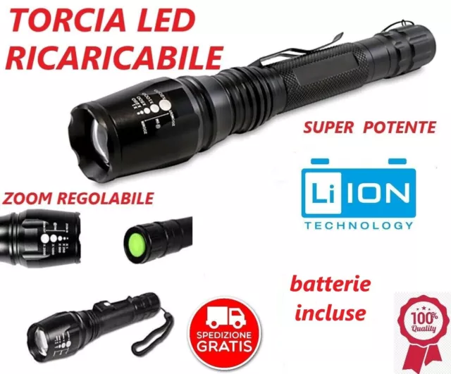 Potente Torcia Led Cree Militare Tattica 1000 Metri Zoom Portatile Ricaricabile