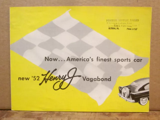 1952 HENRY J VAGABOND DEALER BROCHURE, 4 pgs, 8 5/8" x 11 1/2"