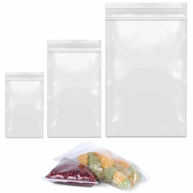 120 CT Transparent Poly Sacs Refermable Haut Zip Joint Baggy Plastique Assorti