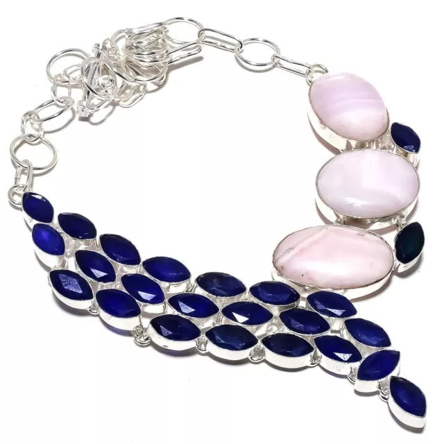 Rose Aragonite, Bleu Jade Pierre Précieuse 925 Argent Sterling Bijoux Collier