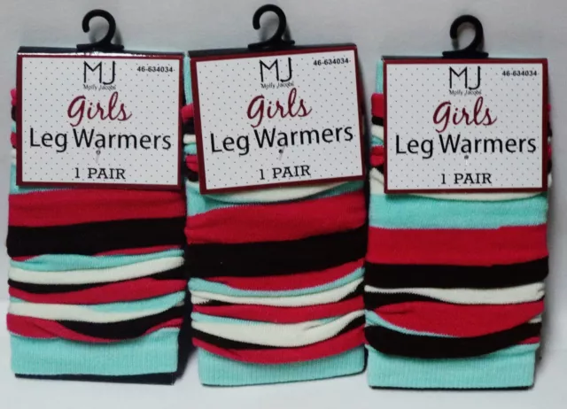 3 Pairs Of MJ Molly Jacob Girls LEG WARMERS One SZ Fits Most Blue & Multi Color