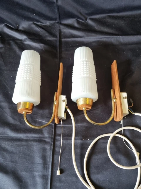 Wandleuchten Paar Holz und Glas Lampen Design Vintage 60er