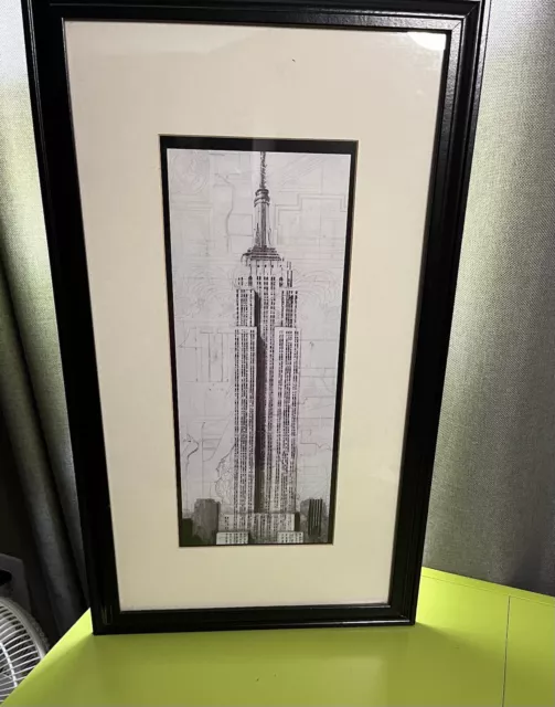 VTG OOAK Etched Art Drawing NY Empire State Building Signed John Douglas Framed