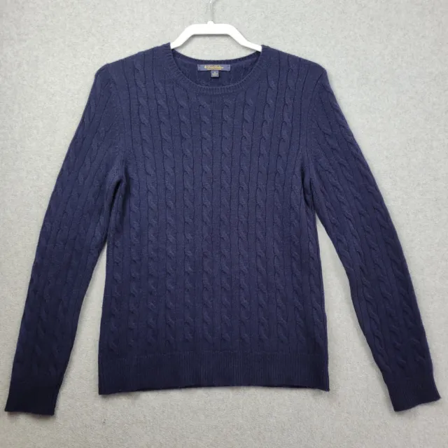 Brooks Brothers Sweater Womens Medium Navy Blue 100% Italian Cashmere Cable Knit