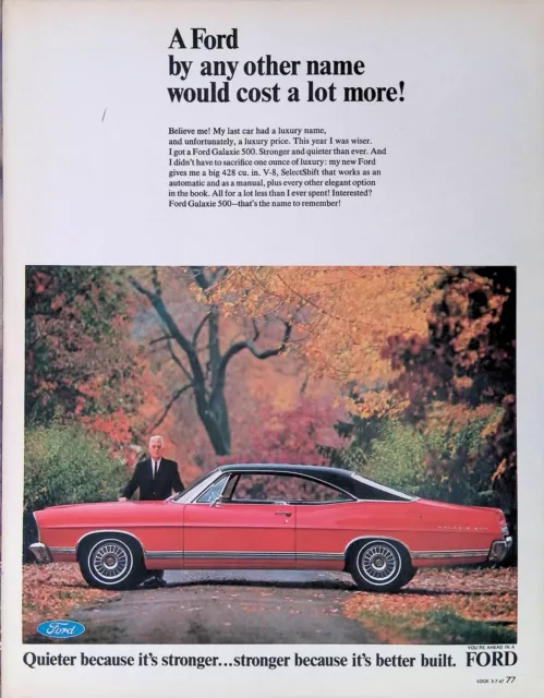 Print Ad 1967 Red Ford Galaxie 500 2 Door Hardtop Man Suit Autumn Leaves