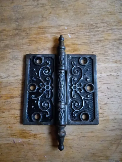 Single Antique Decorative Cast Iron Steeple Tip Door Hinge - 4" x 4",SALVAGED