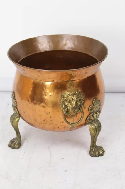 Copper Log Bin with Lions Paw Feet - Vintage Brass Coal Fire Side Hearth Bucket