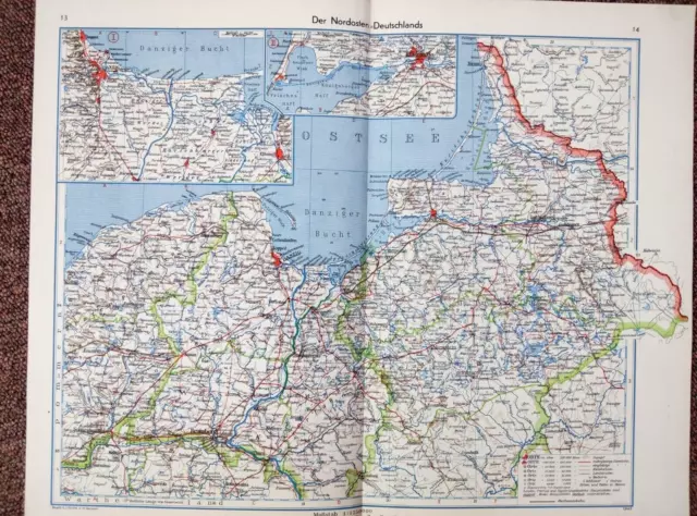 alte Karte +Der Nordosten Deutschlands 1943+ Westpreußen, Ostpreußen, Danzig