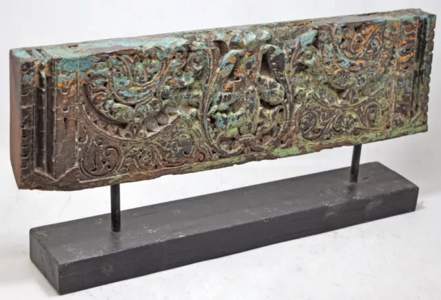 Antik Holz Blumenmuster Schnitzerei Panel Tafel auf Ständer Original Alt Hand