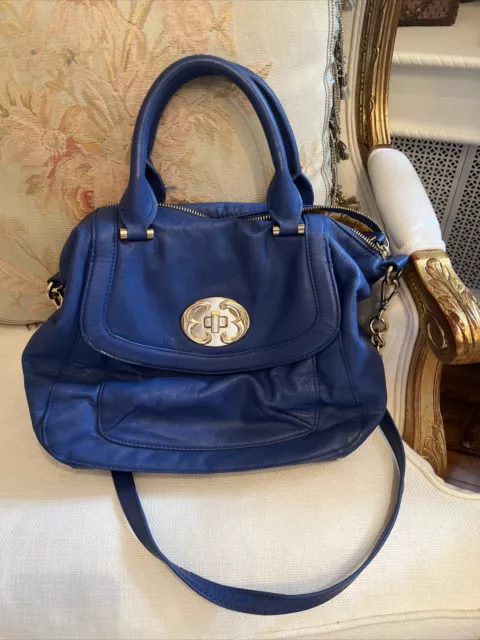 blue Emma fox purse handbag gold hardware leather satchel