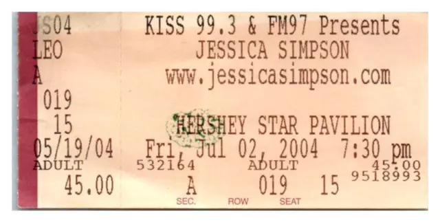 Jessica Simpson Ticket Stumpf Juli 2 2004 Hershey Pennsylvania