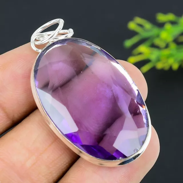 Natural Amethyst Gemstone Handmade 925 Sterling Silver Pendant 2.13" Gift P431