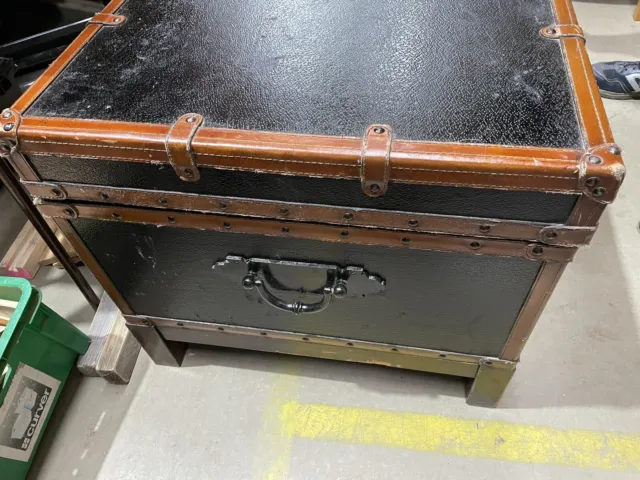 Large Leather Bound Wooden Steamer Trunk, Reconditioned.