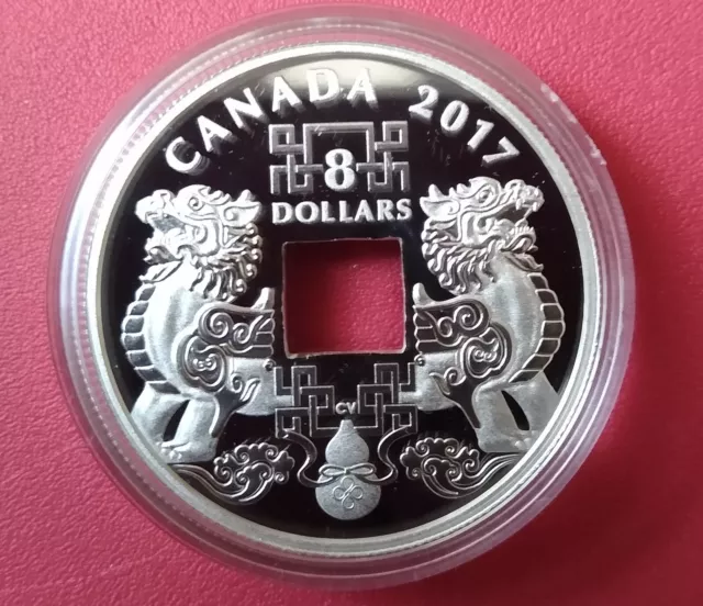 2017 Canada $8 Fine Silver Coin Feng Shui Good Luck Charms Square-Holed