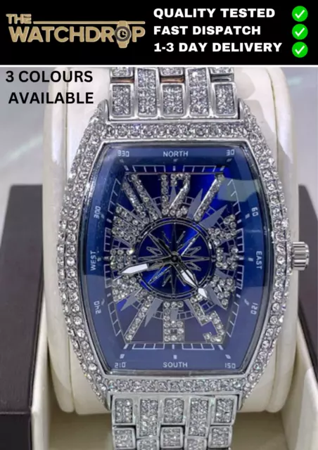 Hip Hop Fully Ice Out Men's Watch Luxury Iced Cz Diamond Stainless Steel Silver