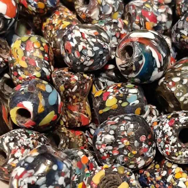 Venetian Style Crumb-Glass Beads 8mm - 14mm Varying Sizes, Large Hole (10)