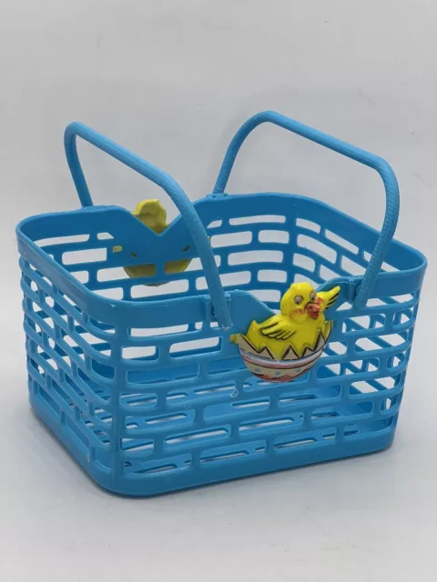 Vtg Plastic Blue Easter Basket Chick & Egg Google-Eyes Hartin International