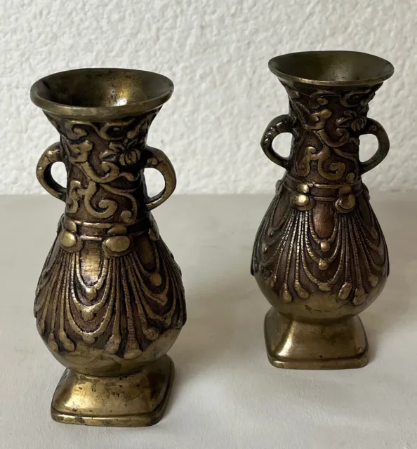 Ancien début XXème paire de vase Chinois ? en bronze poignée en tête d'éléphant 2