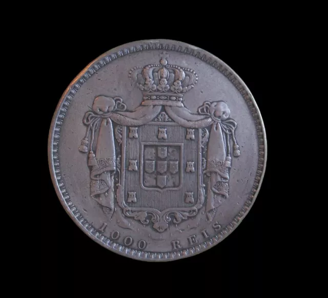 Portugal 1000 Reis 1844 Silver Ruler Maria Ii Km 472 #6012# 2