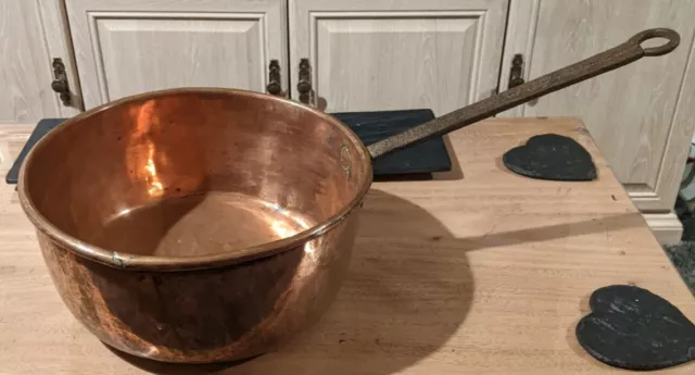 Antique French Very Large Copper Pan With Rolled Lid 19th Century