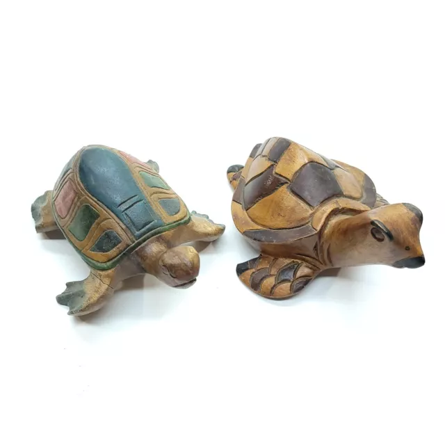 Hand Carved Wood Sea Turtle Figures Marine Life Nautical Home Decor Vintage