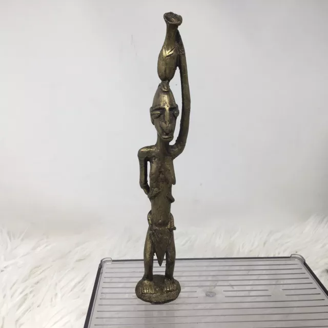 Dogon Mali Cast Bronze Female 10.5” High Woman African Tribal Art Baby On Back