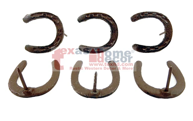 Lot 6 Small Tiny Horseshoe Nail Craft Pin Cast Iron Rustic Brown Finish Western