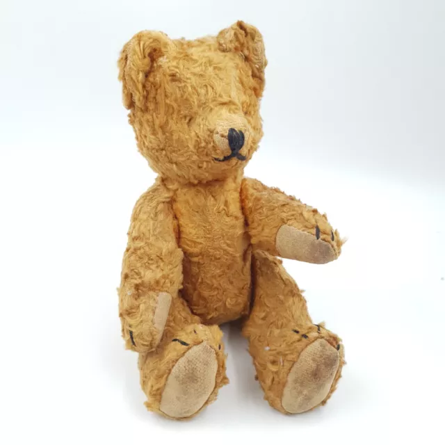 SMALL VINTAGE JOINTED Teddy Bear Wood Wool A f Needs Eyes Care