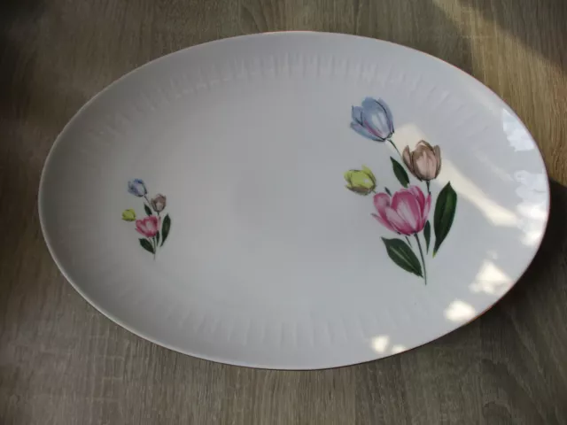 Scherzer Bavaria - große oval Porzellanplatte mit Tulpen-Motiv & Goldrand