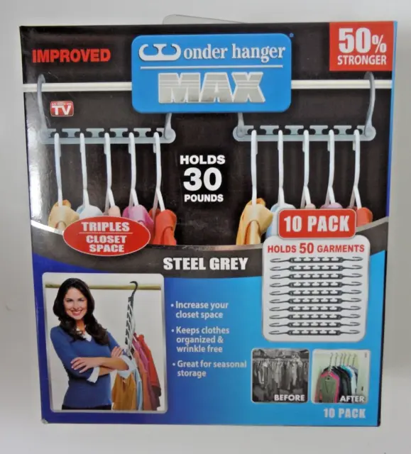 Pack Of 10 Wonder Hanger Max Space Saver Closet Magic Clothes Racks Hangers Grey
