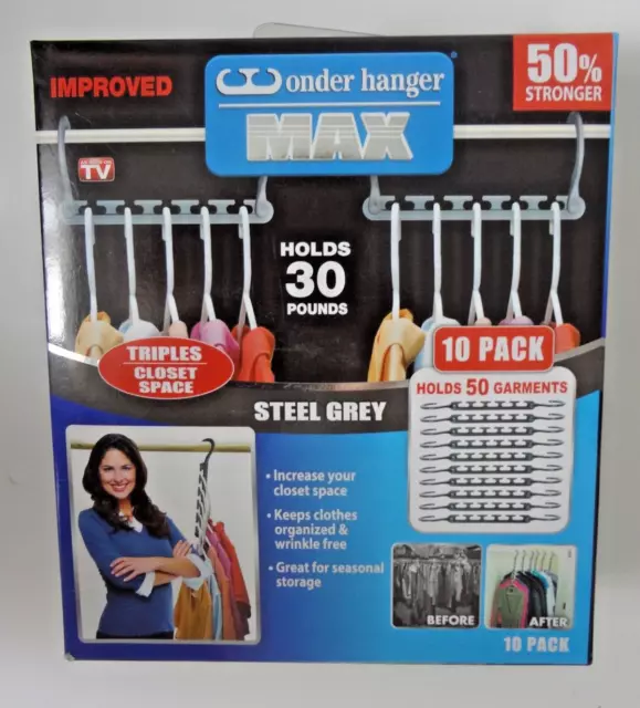 Pack Of 10 Wonder Hanger Max Space Saver Closet Magic Clothes Racks Hangers Grey