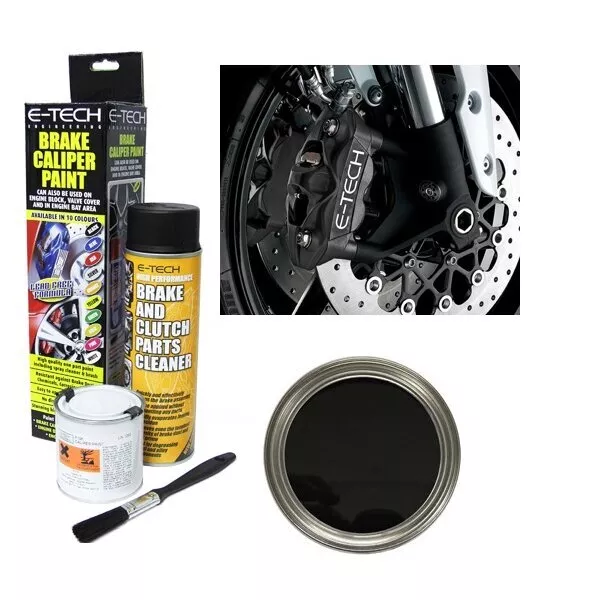 Brake Caliper Enamel Paint Kit 250ml Black Spray Cleaner 500ml Brush - E-Tech