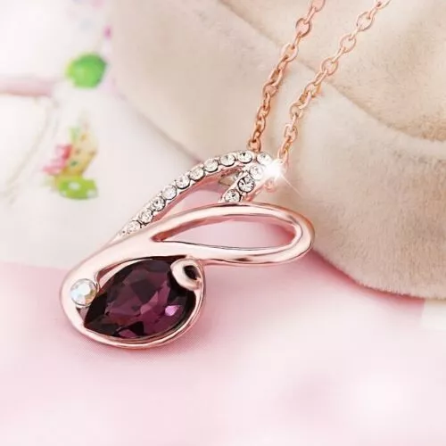 Womens 9K Rose Gold Filled & Crystal Animal Shape Necklace with Pendant Y-R518