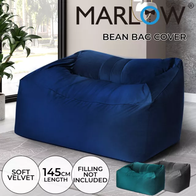 Marlow Bean Bag Chair Cover Soft Velvet Home Game Seat Lazy Sofa 2 Seater 145cm