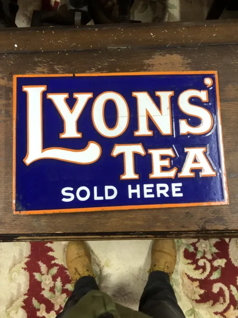 Genuine Double Sided Lyon’s Tea Enamel Advertising Sign 18" x 12"