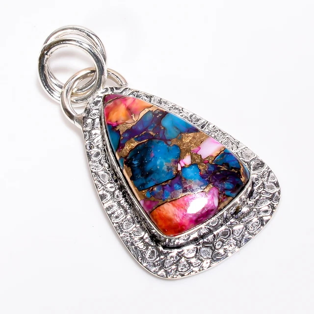Oyster Turquoise Stone Vintage Handmade 925 Sterling Silver Pendant 2" GSR-3795
