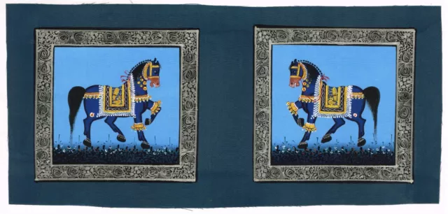 Indianer Stil Pferd Malerei Auf Seide Tuch Handgefertigt Fine Art 27.9x12.7cm