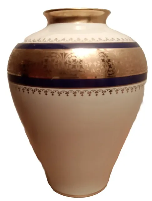 VTG Royal Porzellan Vase White Cobalt Gold 8" Bavaria KPM Germany Porcelain FINE