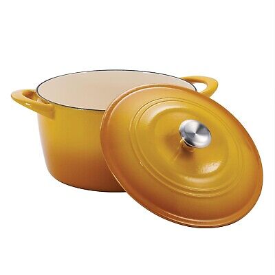 7 Quart Cast Iron Dutch Oven Yellow Round Porcelain Enameled Pot Cookware Lid