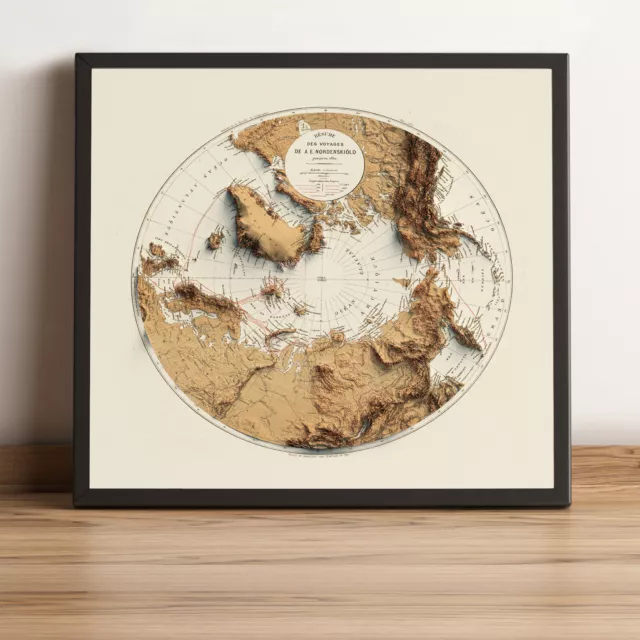Arctic Map, Arctic 2D Relief Map, Arctic Vintage Map - 2D Flat Print