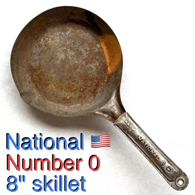NATIONAL NO. 0 Cold Handle Skillet 8 Pressed Steel Cowboy Camping Frying  Pan $33.95 - PicClick