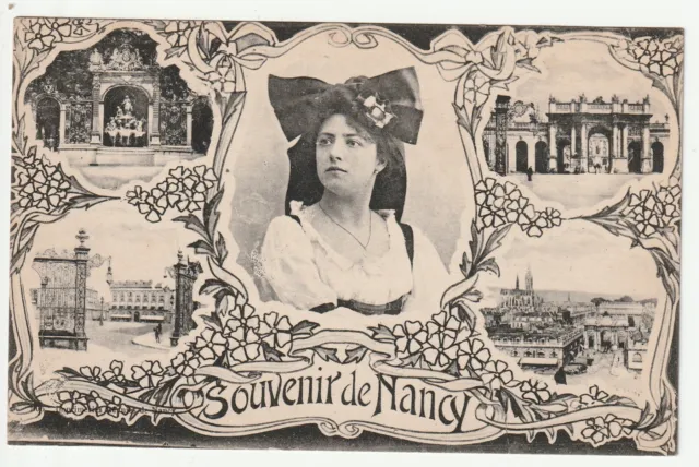 NANCY - CPA 54 - Carte Souvenir de Nancy - Femme Lorraine et 4 vues -