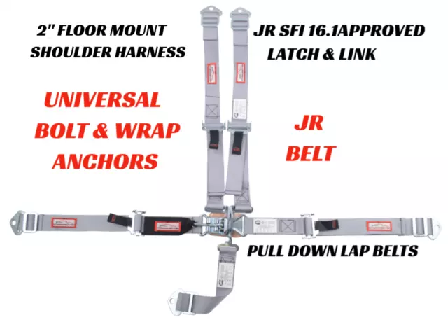 Racerdirect Gray Universal 5 Pt 2"Racing Harness Latch Floor Mount Sfi 16.1
