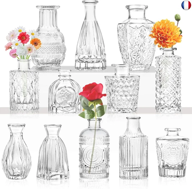 Lot De 16 Mini Vases En Verre Bleu - Décoration Vintage Pour Table, Mariage Et Salon | Vases Décoratifs Pour Fleurs Et Cadeaux