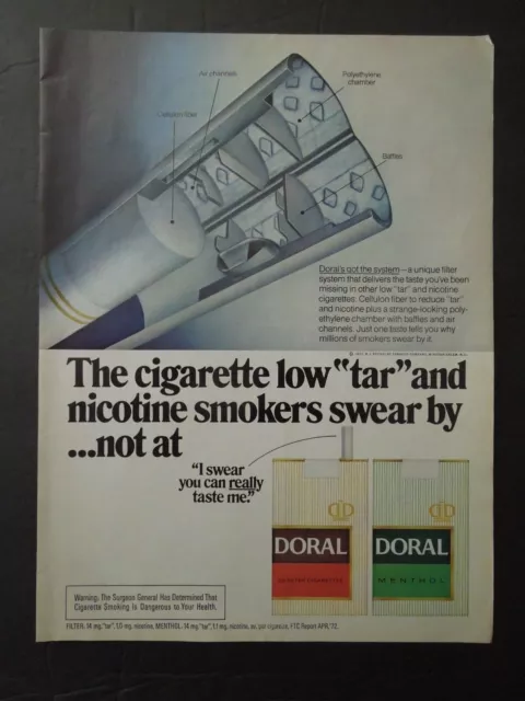 1972 DORAL Cigarettes Magazine Ad - The Low Tar Cigarette Smokers Swear By