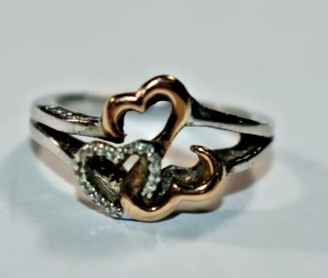Stunning Jane Seymour Sterling Silver & 14k Open Heart Diamond Heart Ring SZ 6.5