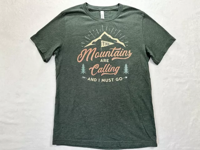 Bella Canvas Womens Medium Shirt Green The Mountains Are Calling Graphic Tee