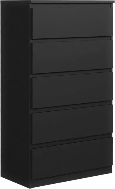 Commode Noir Mat avec 5 tiroirs 70 cm Meuble Rangement, Commode Chambre Adulte